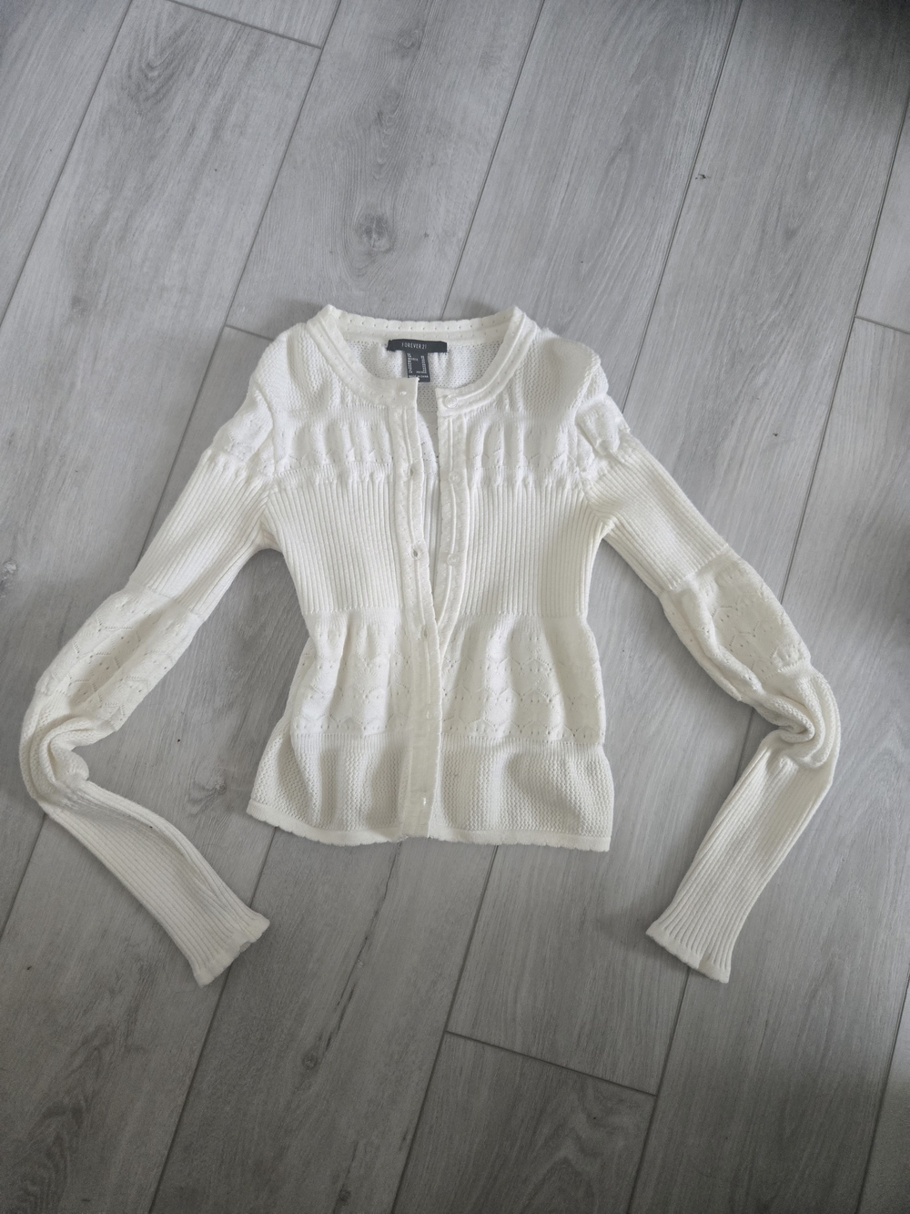 XS White Knit Button-Front Women's Sweater Cardigan